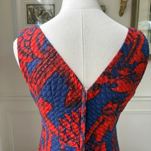 Vintage McInerny Hawaii 100% Cotton Tiki Print A-line Sleeveless Midi Dress Pock - Picture 3 of 11